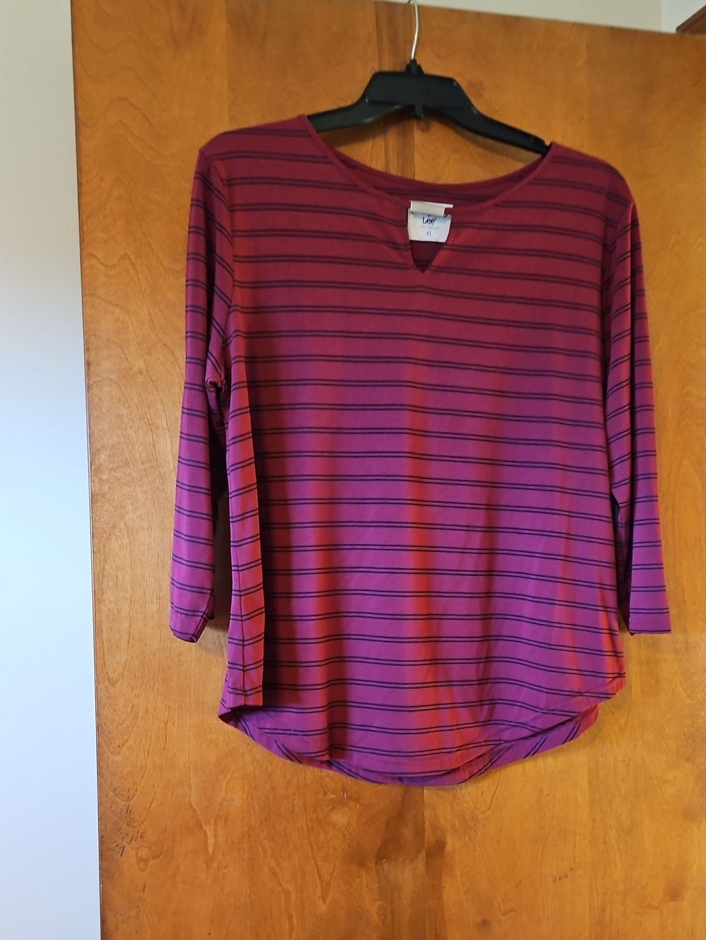 Lee Women's Long Sleeve Striped Top in Wine and Black